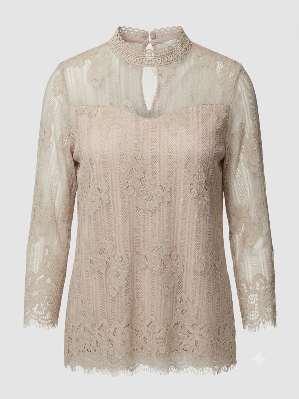 🛍️ 3 for 25$ 🛍️ NY Collection Lace Mock-Neck Blouse in Taupe